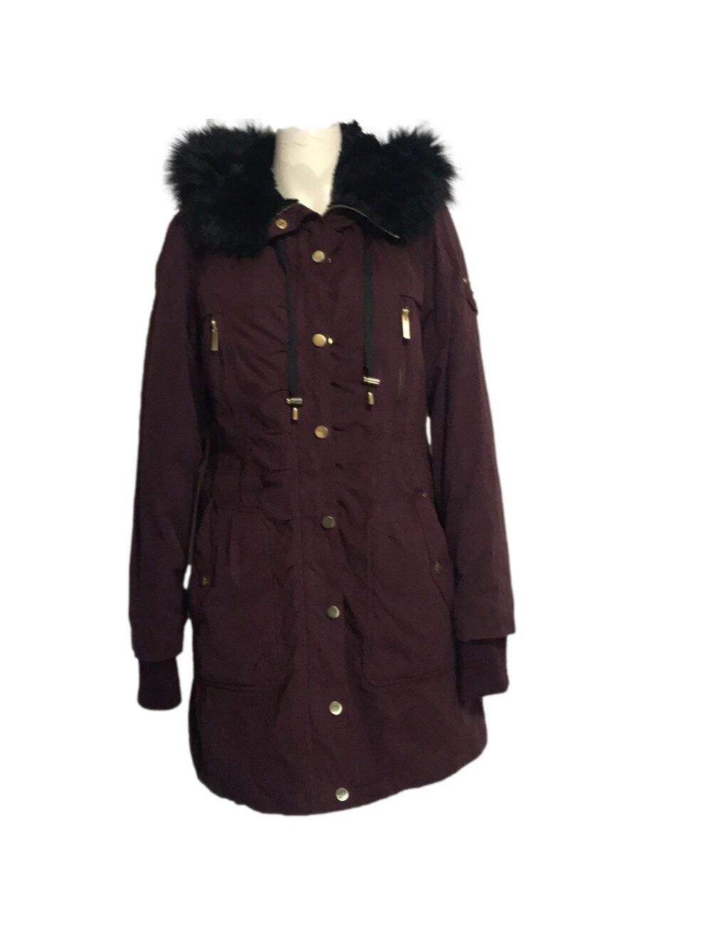 Belle Badgley Mischka Burgundy Hooded Winter Coat Sz Small